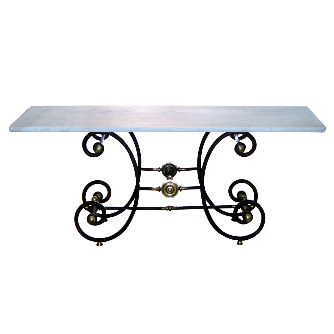 A French Bakers Table with white Marble Top  and Cast Iron Base, Circa 1880.