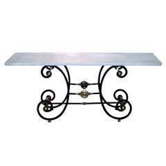 A French Bakers Table with white Marble Top and Cast Iron Base, Circa 1880.