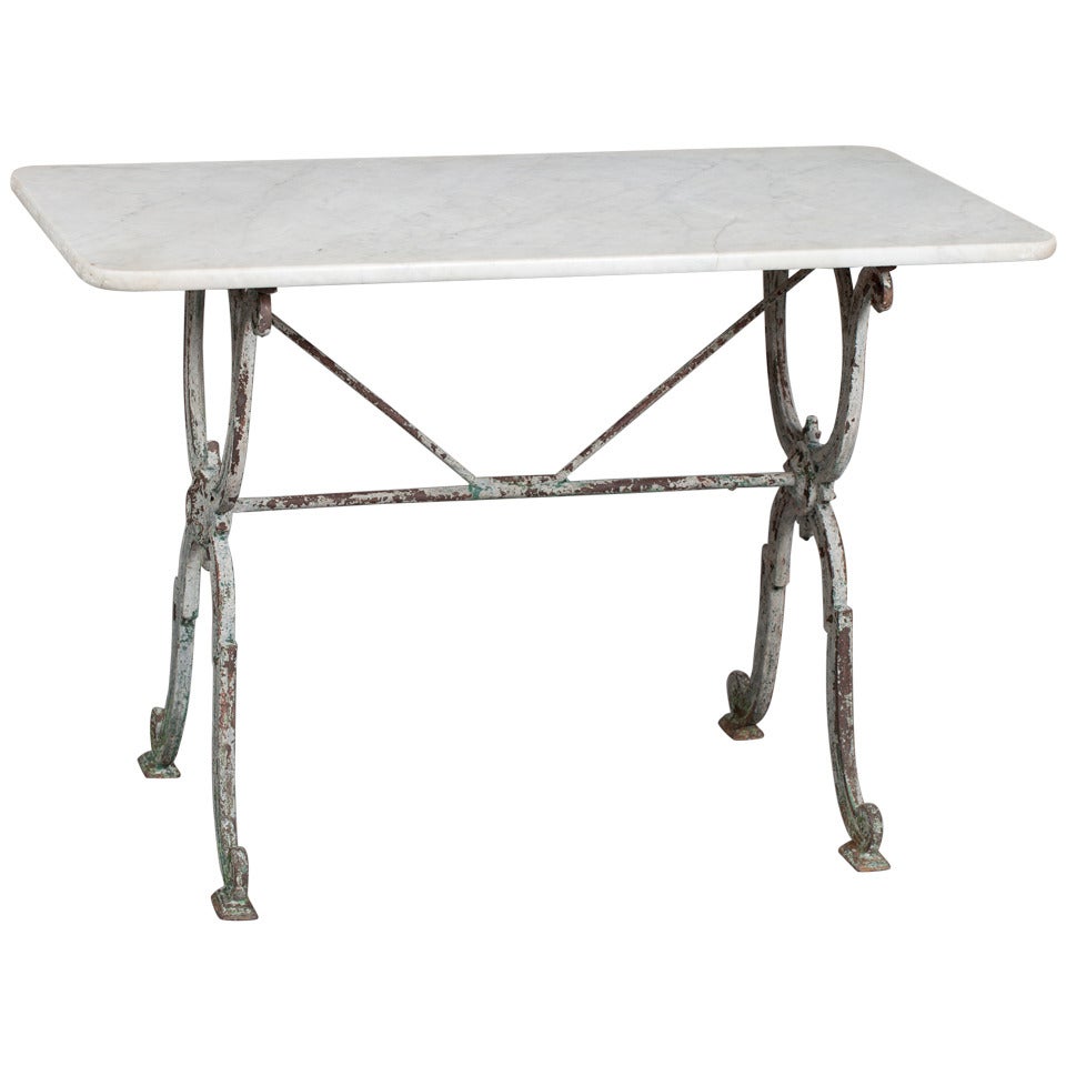 French Cast Iron Bistro Table with Marble Top Late 19th Century