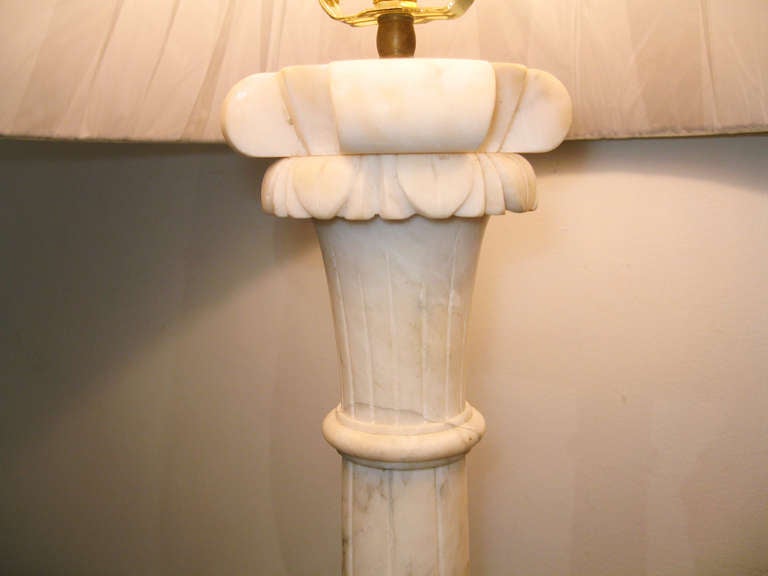 Pair of Marble Lamps with Shades, Italy circa 1950 In Excellent Condition In New Preston, CT