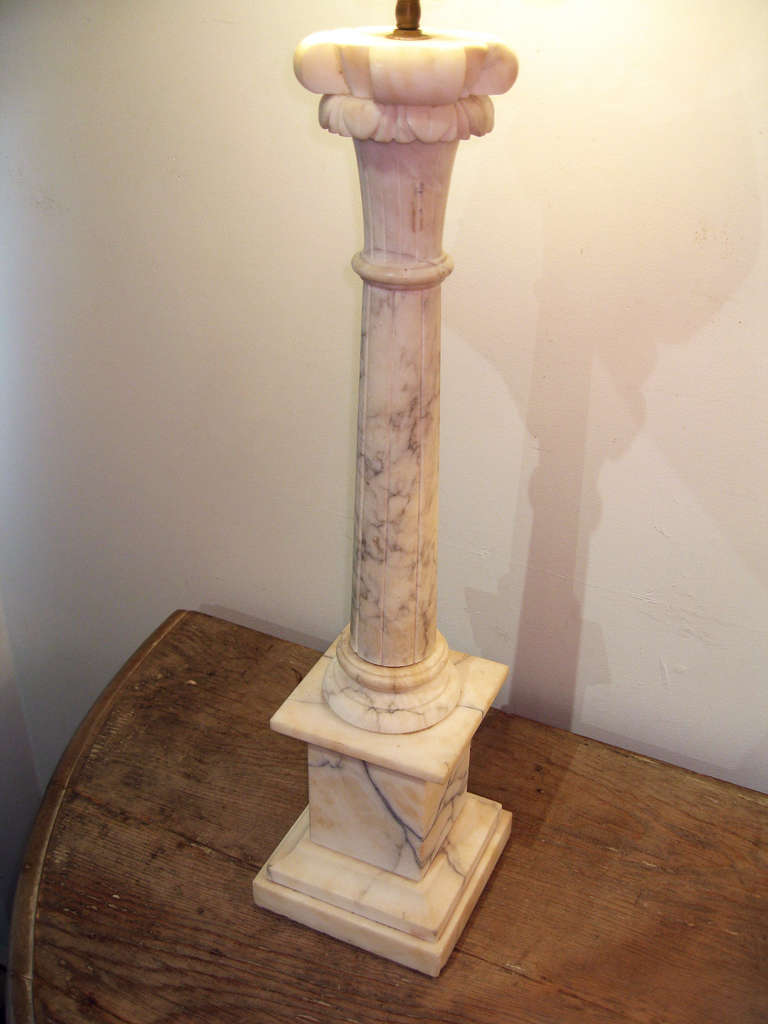 Mid-20th Century Pair of Marble Lamps with Shades, Italy circa 1950