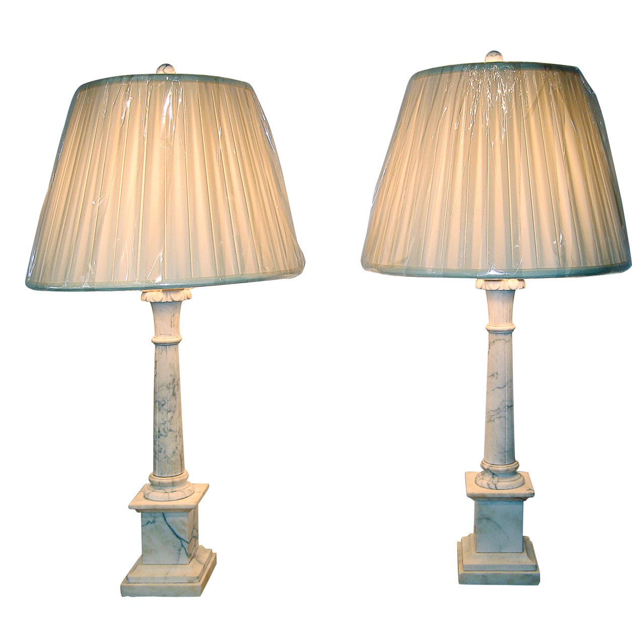 Pair of Marble Lamps with Shades, Italy circa 1950