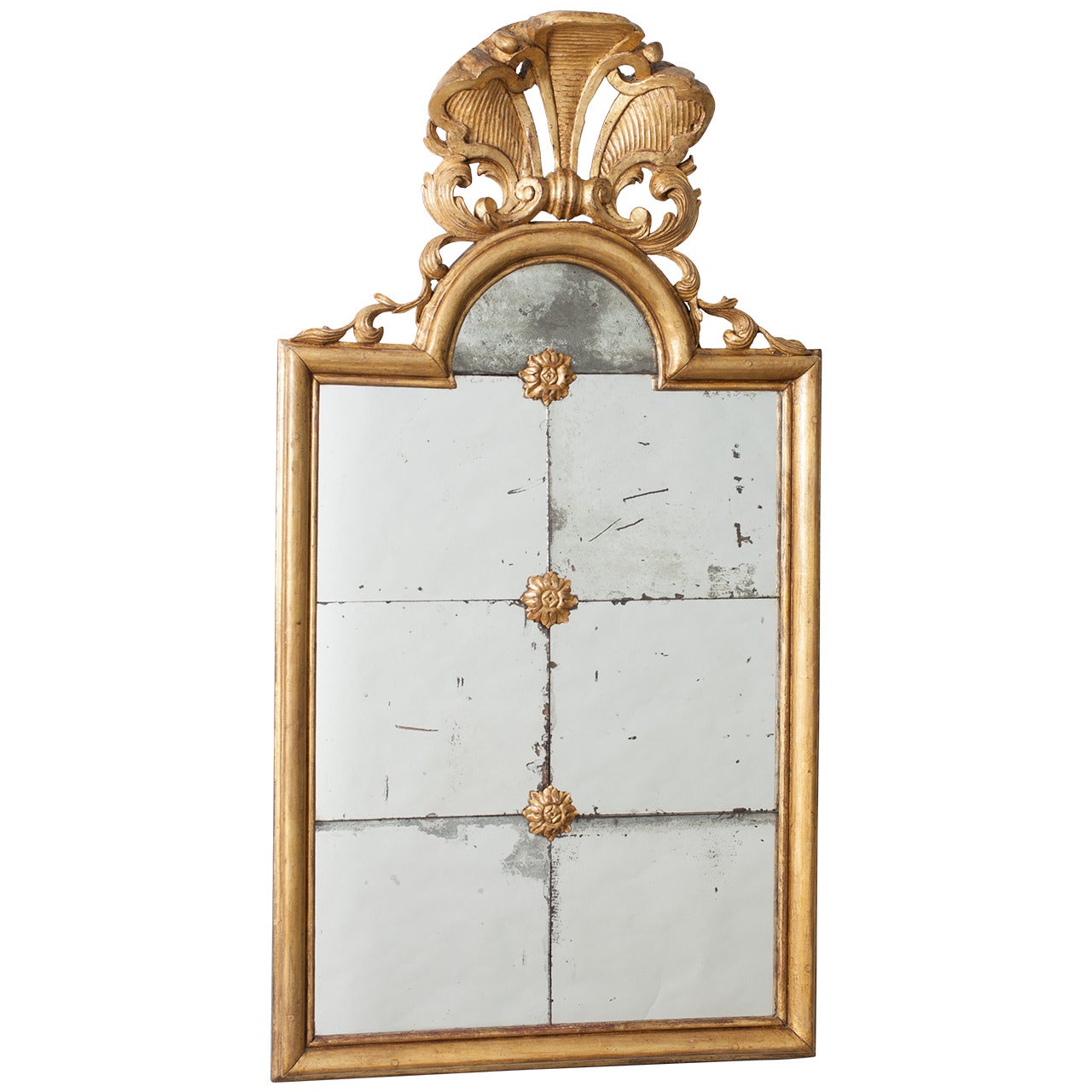 Louis XVI Period Giltwood Mirror with Elaborate Fleur-de-Lis