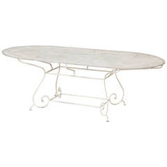 French White Painted Iron Garden Table with Scrolled Base, circa 1950