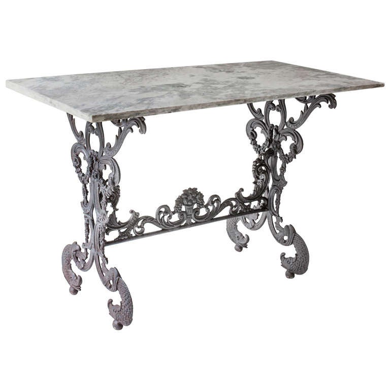 Rare French Cast Iron Table With Marble Top, Circa 1870