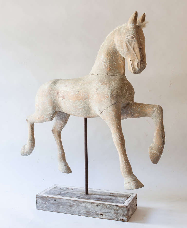 Swedish Horse on Stand with Original Mane and Tail, circa 1900 In Excellent Condition In New Preston, CT