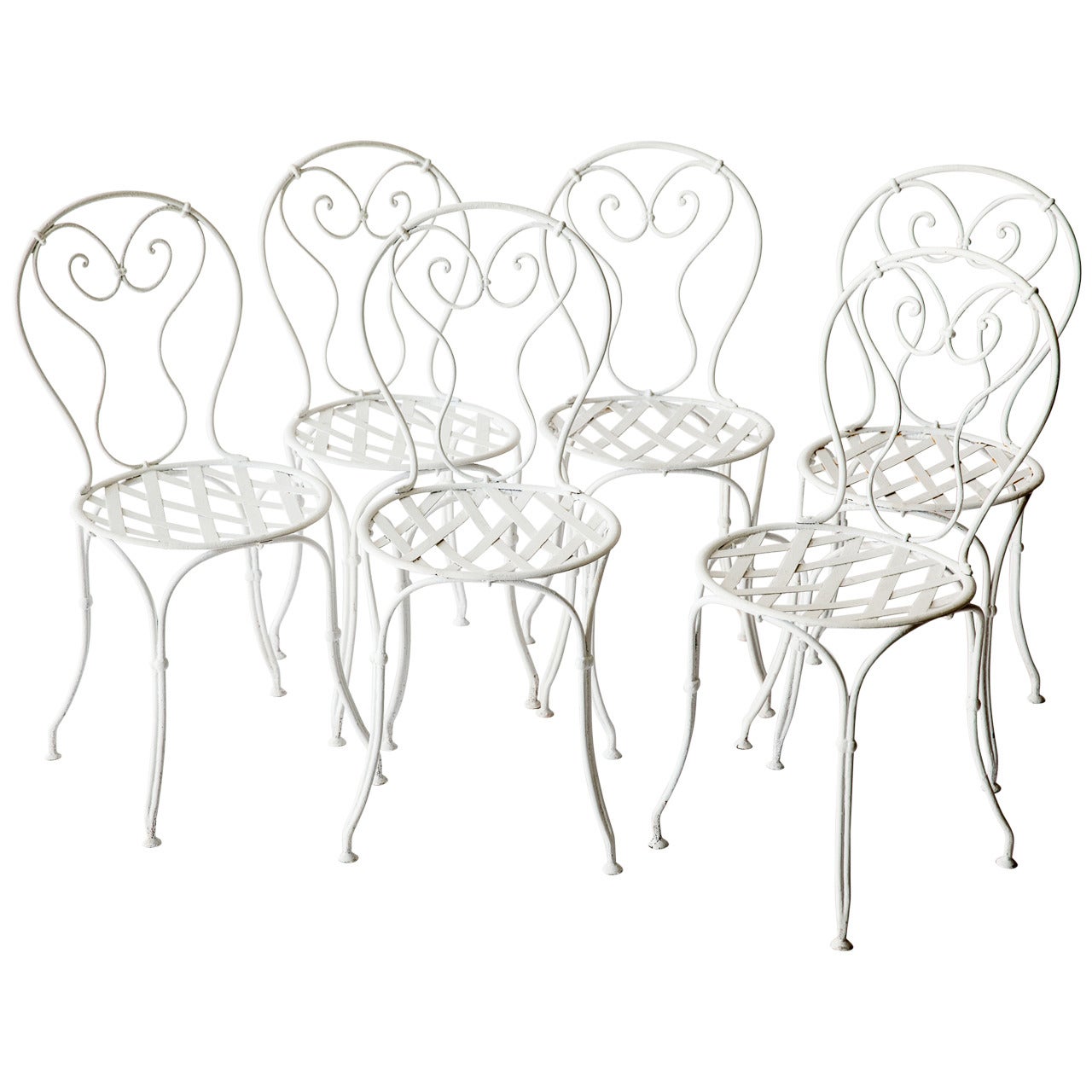 Set of Six Antique French Wrought Iron Garden Chairs, circa 1900-1920