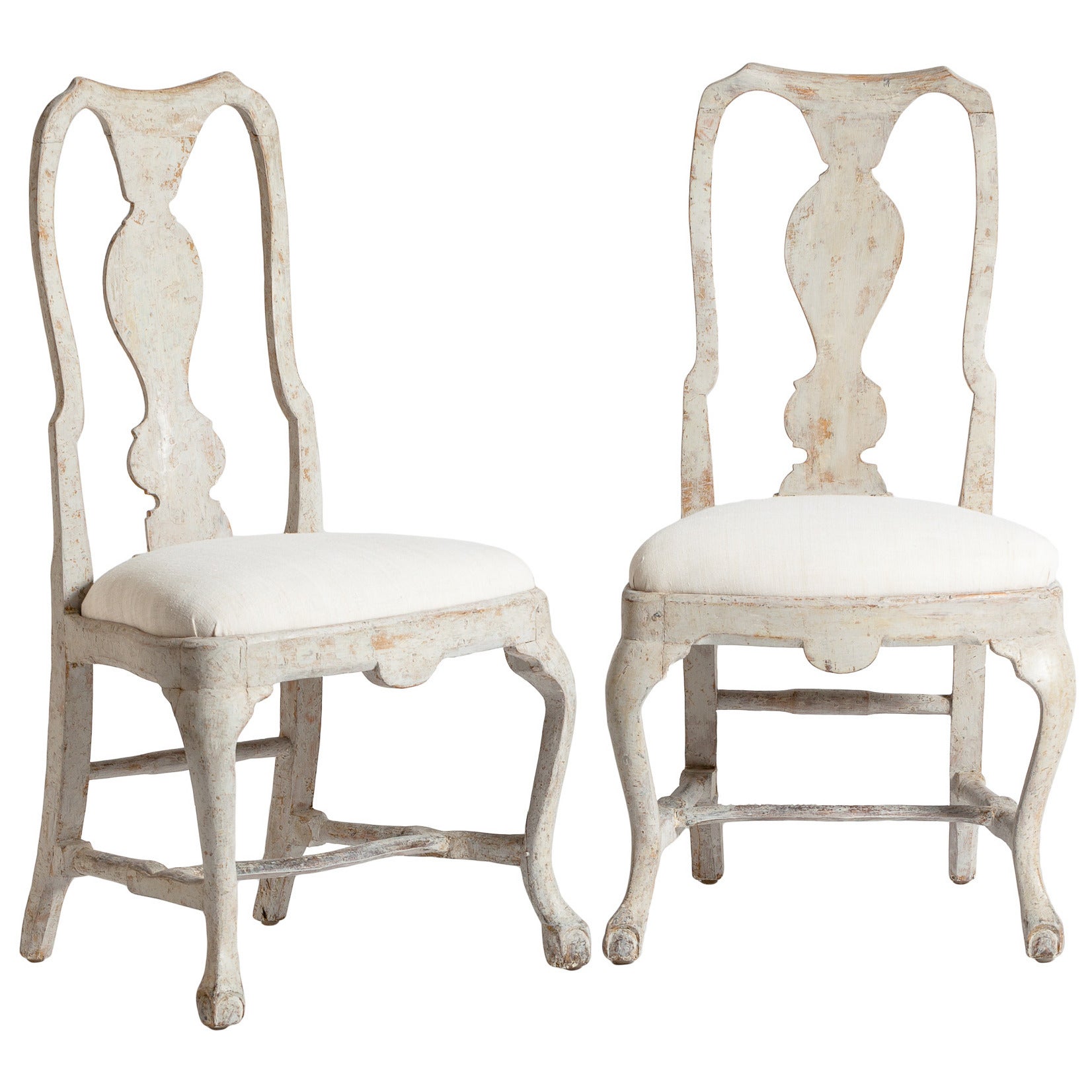 Pair of Antique Swedish, Rococo Side Chairs with Carved Ball and Claw Feet
