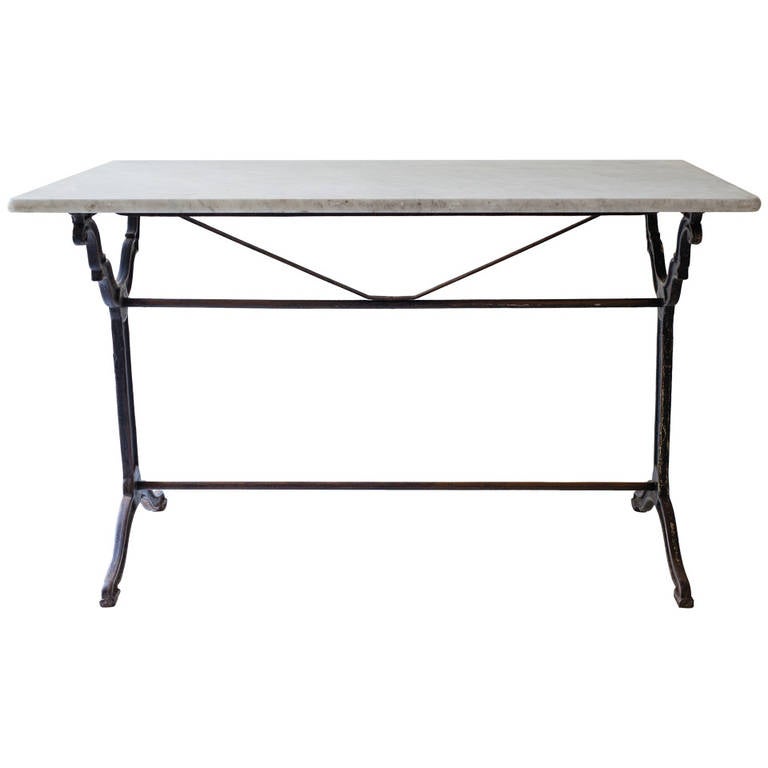 French Marble Top Bistro Table with Cast Iron Base at 1stDibs