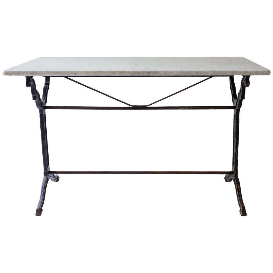 French Marble Top Bistro Table with Cast Iron Base