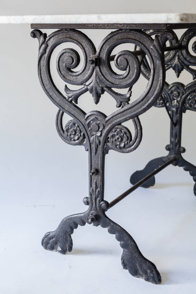 Iron French Console Table with Marble Top and Elaborate Base