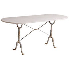 Antique French Oval Marble-Topped Table with Iron Base, circa 1900