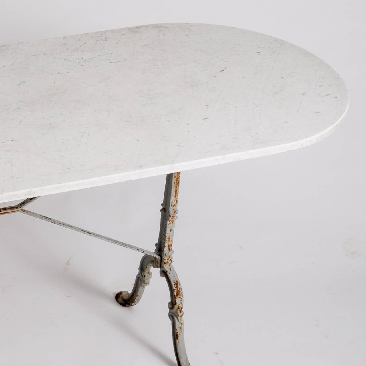 Antique French Oval Marble-Topped Table with Iron Base, circa 1900 In Good Condition In New Preston, CT