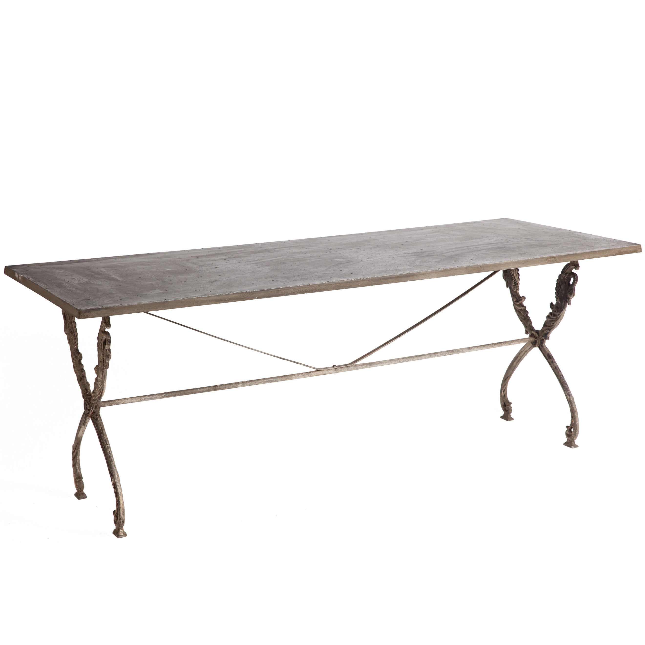 French Antique Bistro Table with Zinc Top, circa 1900