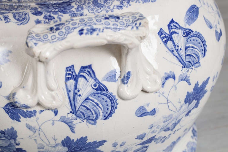 19th Century Blue and White Transferware Footub from England circa 1840