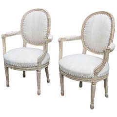 A pair of Swedish Gustavian period armchairs circa 1800.