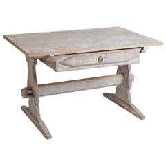 Swedish Antique Blue Painted Trestle Table, circa 1880 8