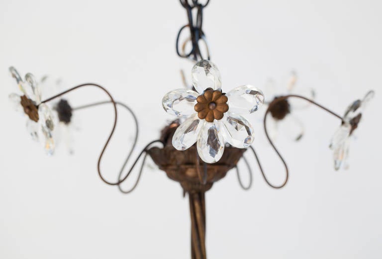 French Chandelier with Crystal Flowers and Bronze Leaves, circa 1900 For Sale 3