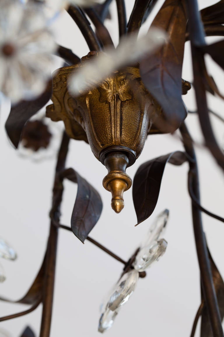 French Chandelier with Crystal Flowers and Bronze Leaves, circa 1900 For Sale 4