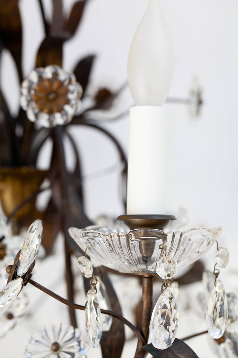 French Chandelier with Crystal Flowers and Bronze Leaves, circa 1900 For Sale 5