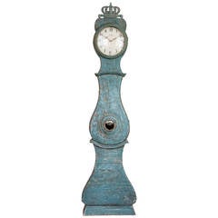 Swedish Blue Painted Mora Clock, Early 19th Century