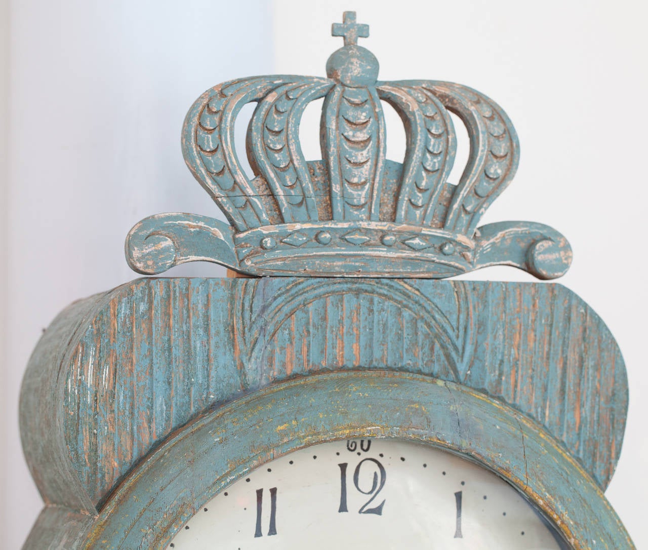 Wood Swedish Blue Painted Mora Clock, Early 19th Century