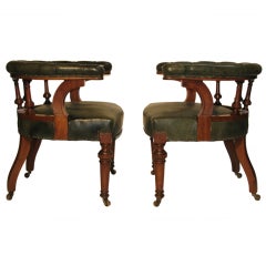 Antique A Pair of Walnut and Leather Library Chairs