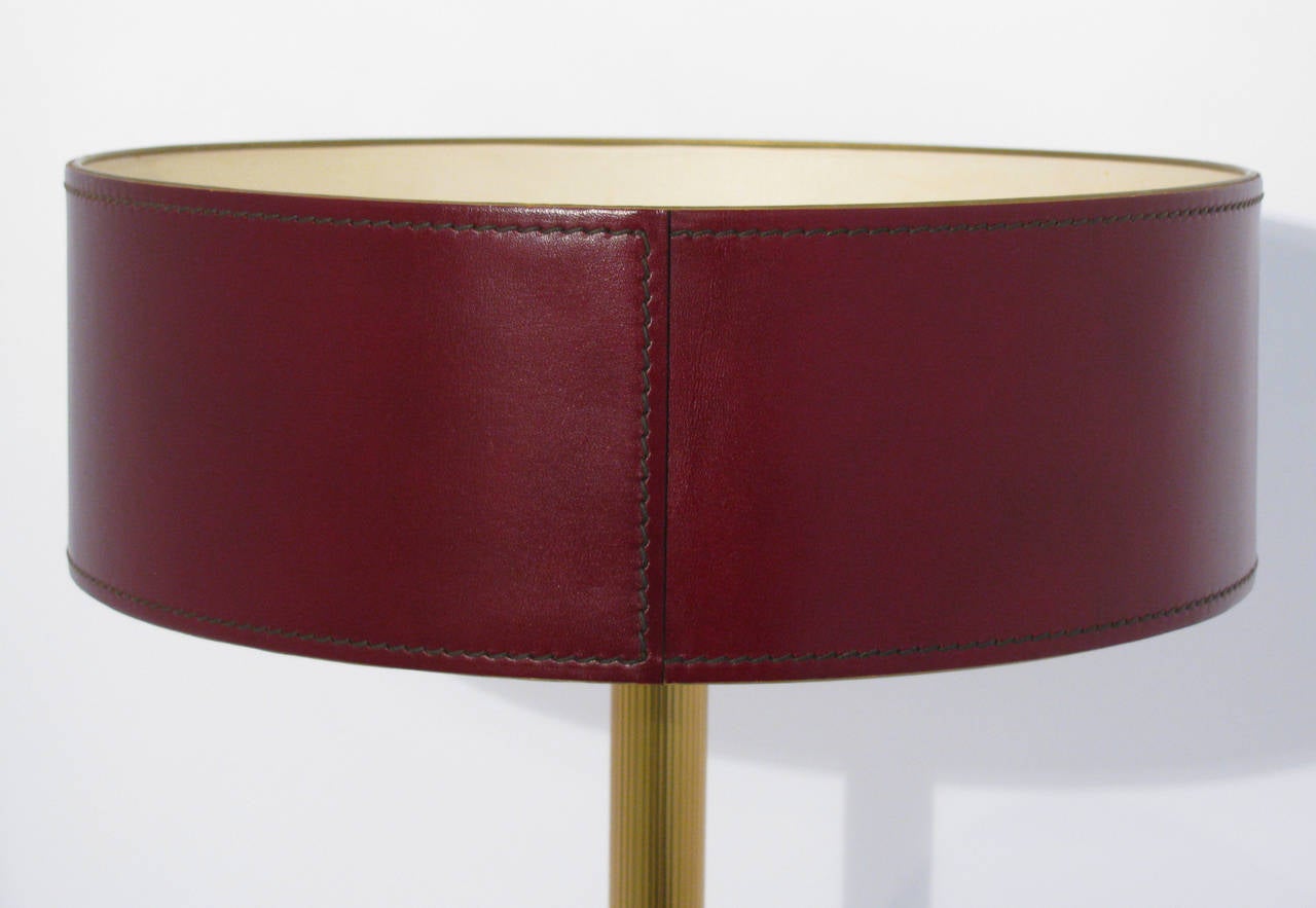 Brass Jacques Adnet Leather-Clad Table Lamp