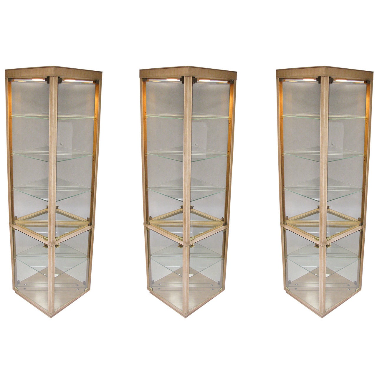 Three Bronze-Tint Glass Illuminated Vitrines by Drexel