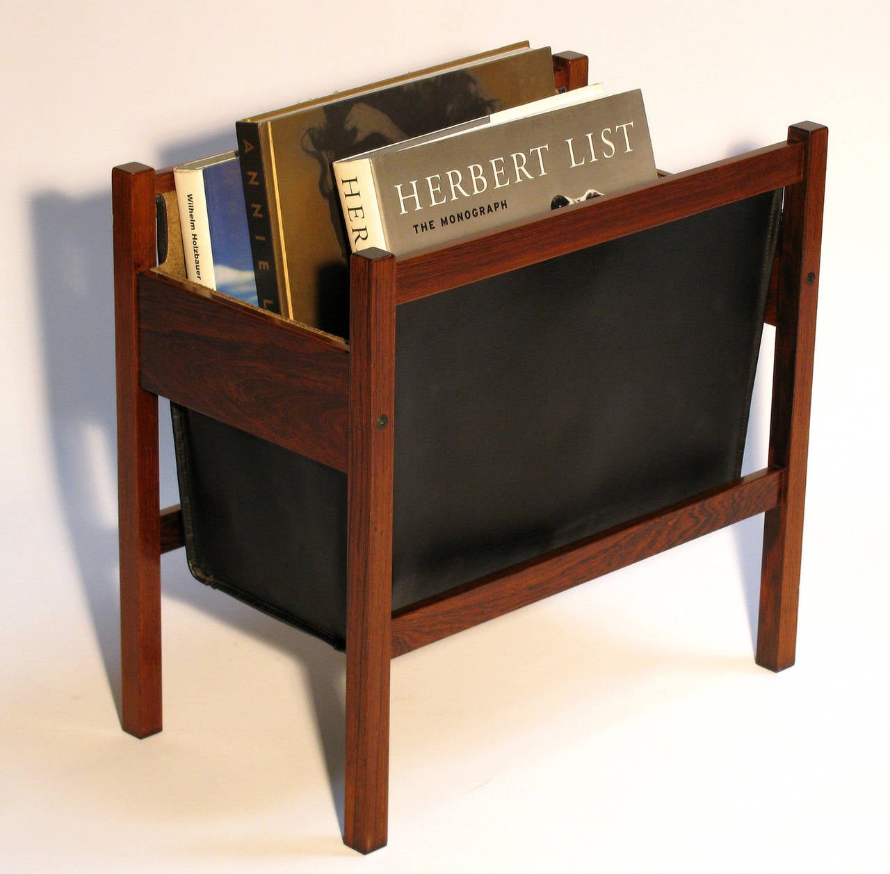 Danish Rosewood and Leather Magazine Rack In Excellent Condition In Austin, TX