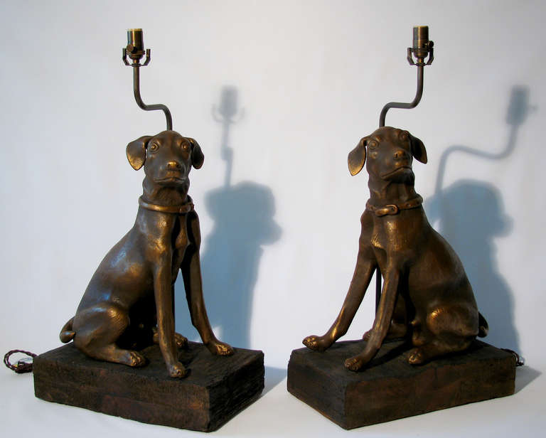 Mid-20th Century Pair of Labrador Retriever Table Lamps