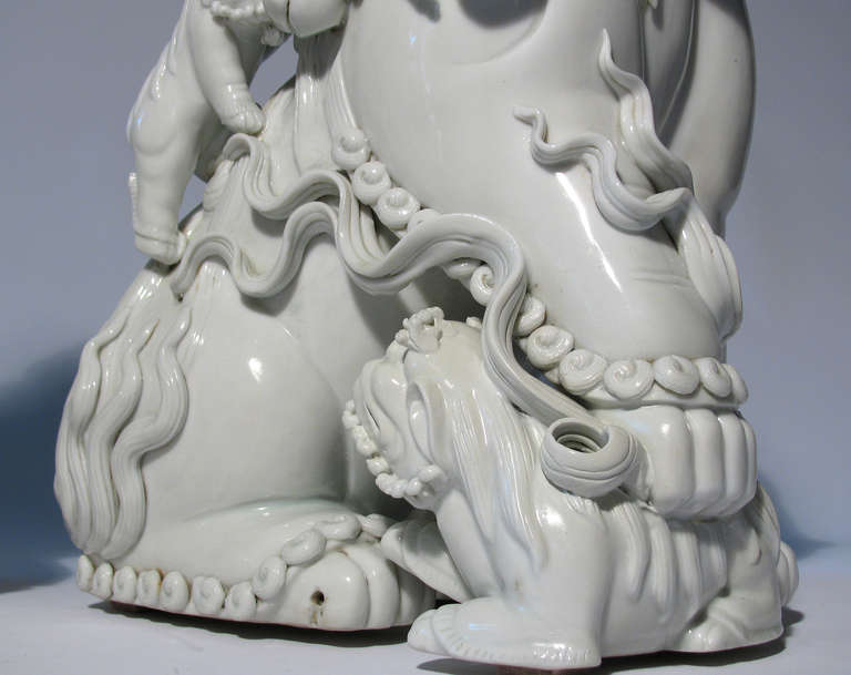 Blanc de Chine Foo Dog Sculptures In Excellent Condition In Austin, TX