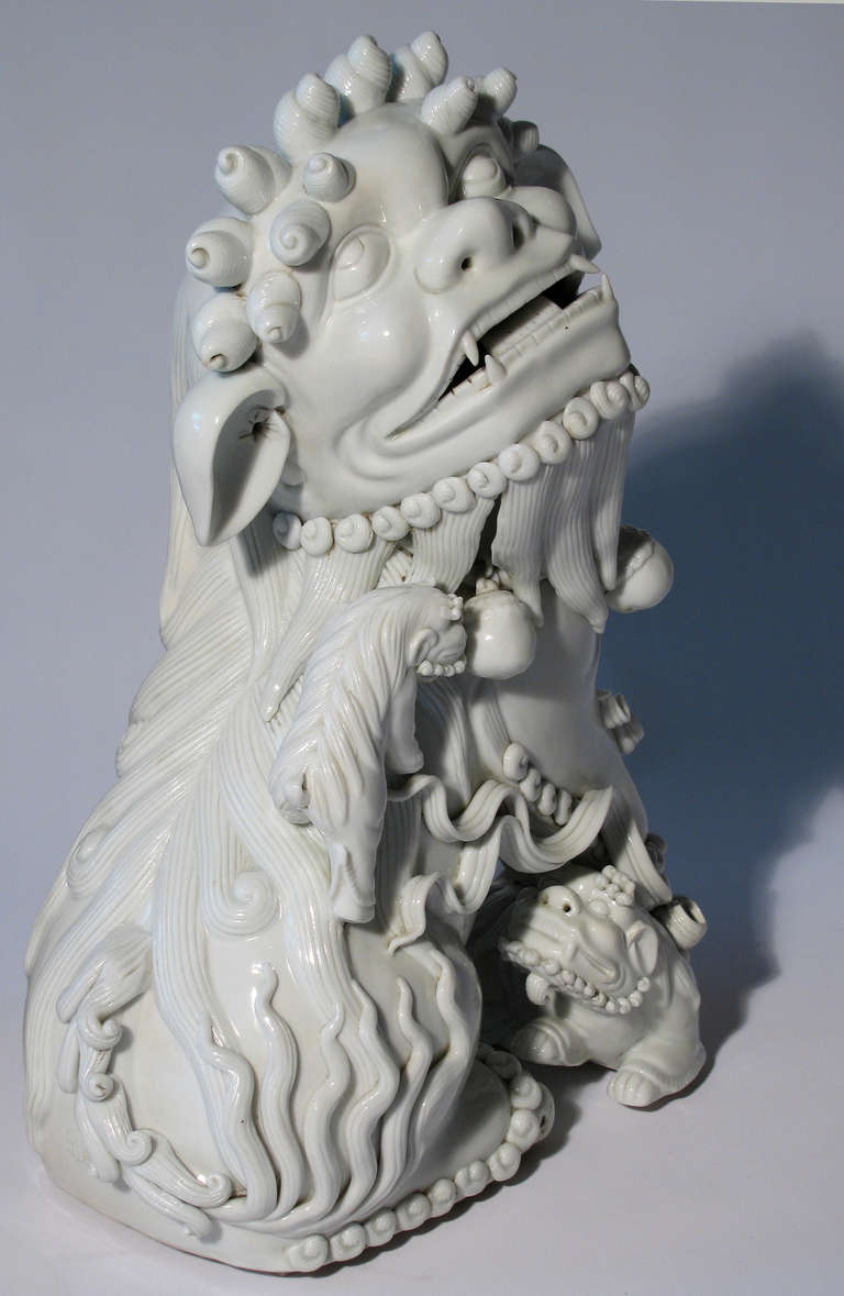 20th Century Blanc de Chine Foo Dog Sculptures