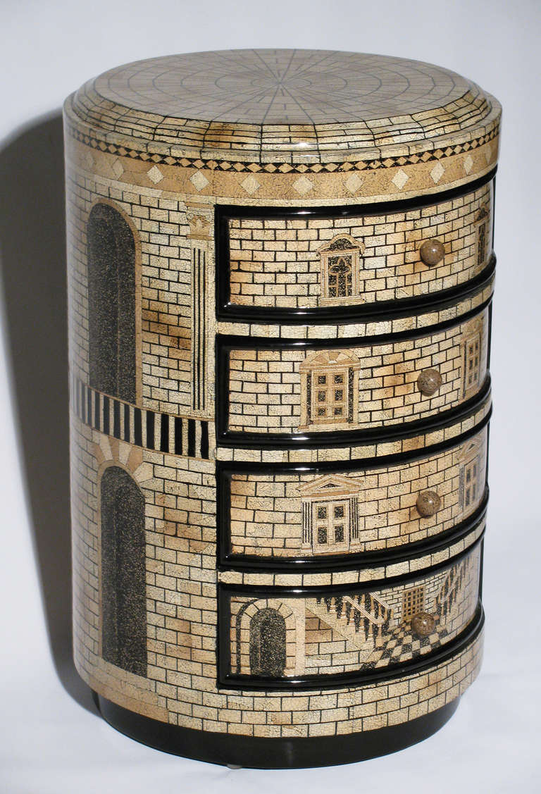 A Fornasetti Style Architectural Cabinet In Excellent Condition In Austin, TX