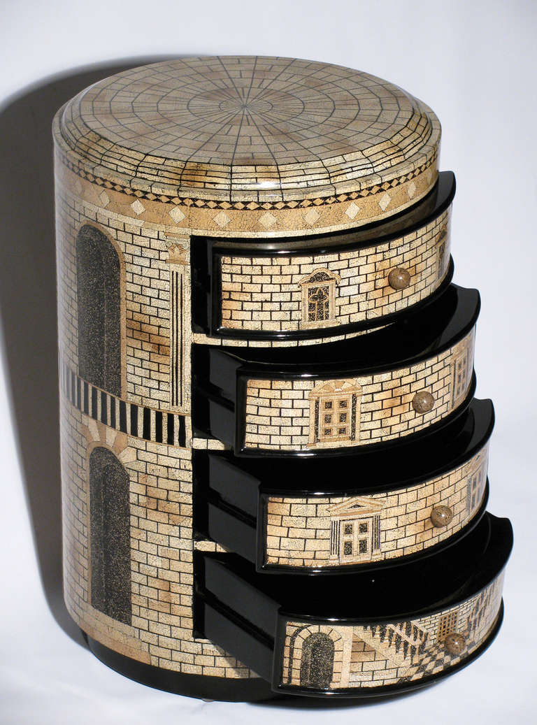 Wood A Fornasetti Style Architectural Cabinet