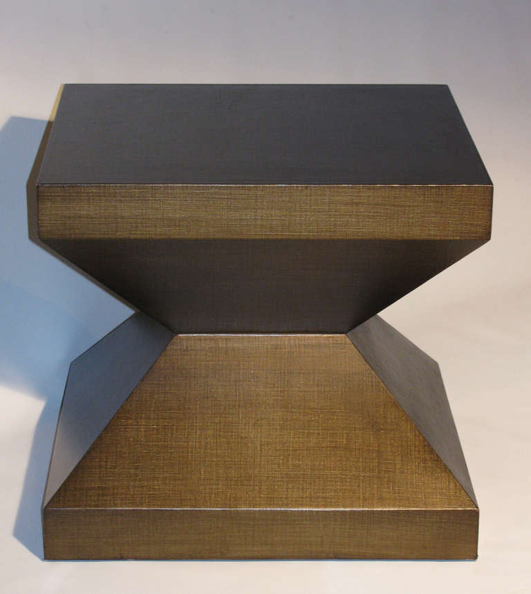 American A Pair of Linen-Wrapped Oak Side Tables