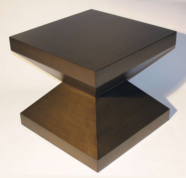 Modern A Pair of Linen-Wrapped Oak Side Tables