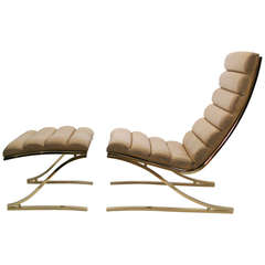 Leather and Brass Lounge Chair and Ottoman, Design Institute of America