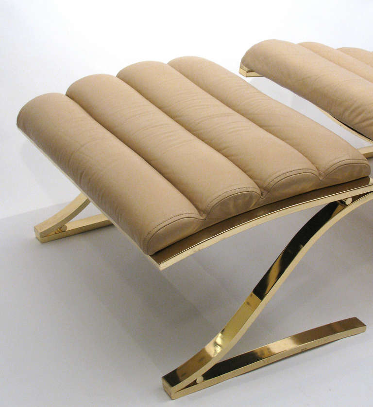 Late 20th Century Leather and Brass Lounge Chair and Ottoman, Design Institute of America