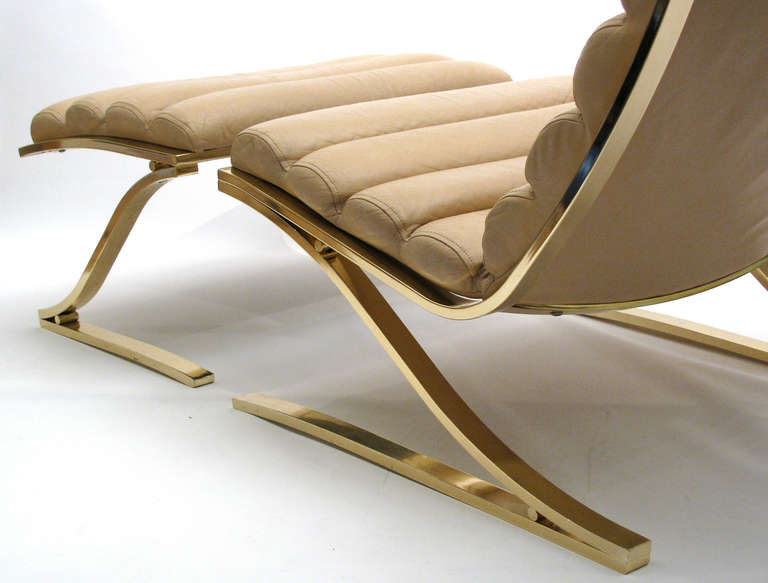 Leather and Brass Lounge Chair and Ottoman, Design Institute of America 2