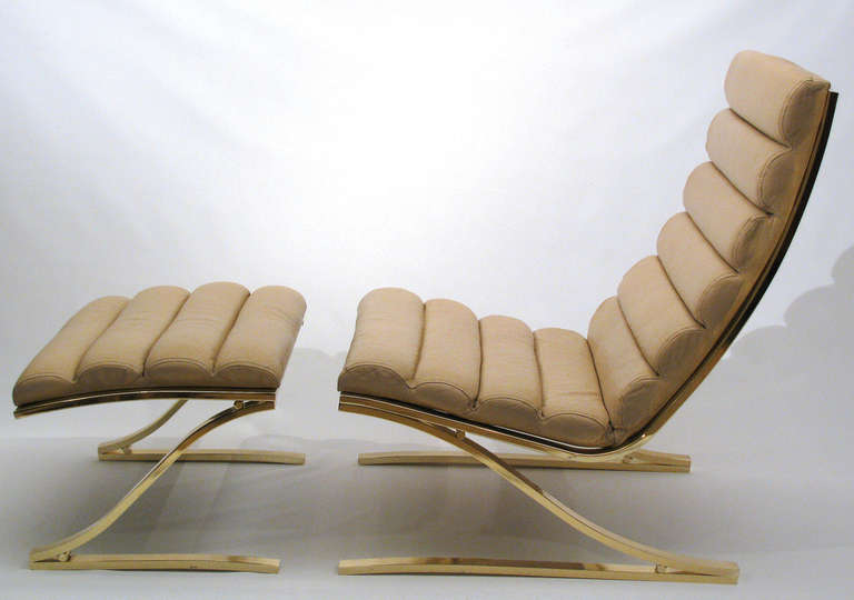 Leather and Brass Lounge Chair and Ottoman, Design Institute of America 3