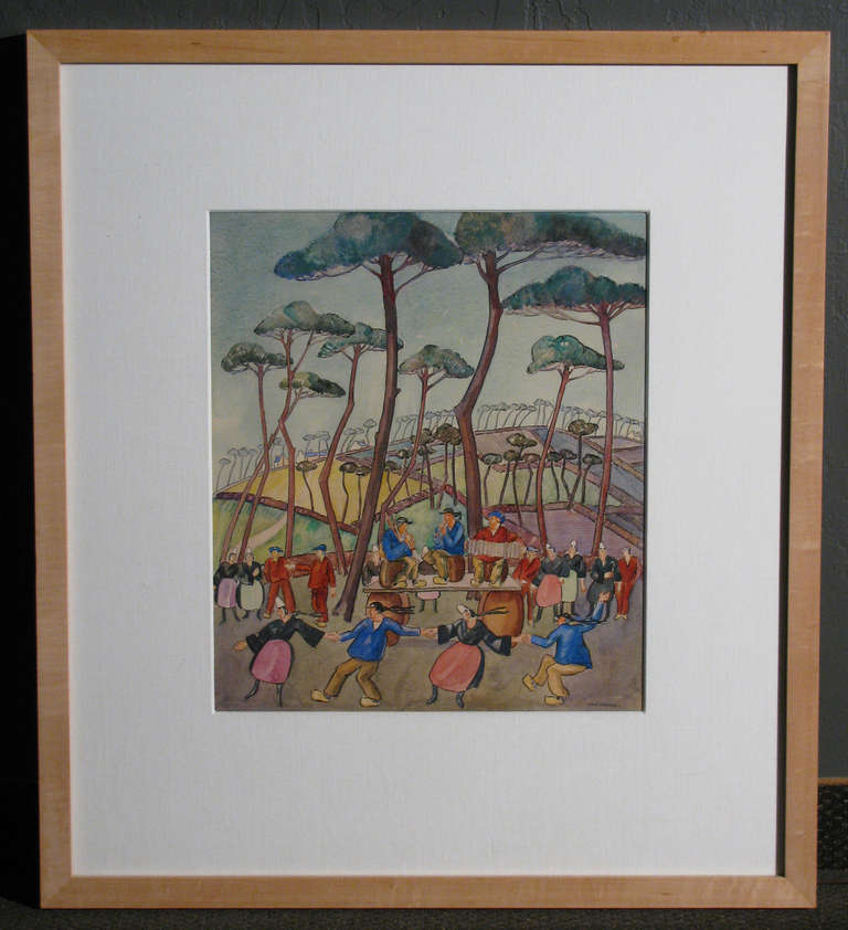 A rare and important framed watercolor by Gale Turnbull. Born on Long Island, New York on December 19, 1886. Turnbull studied in Paris under Guerin, Preissig, and Lasar. While there, he painted on the French coast with his close friend Abel