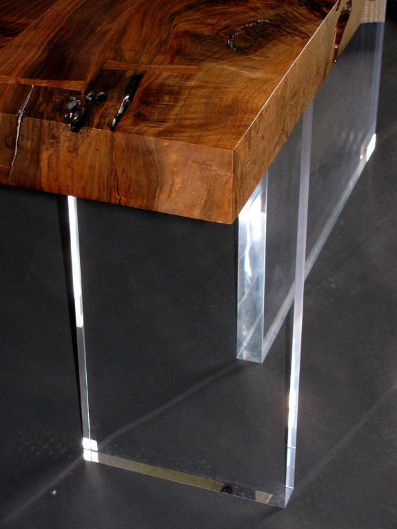 Contemporary A Walnut and Lucite Console