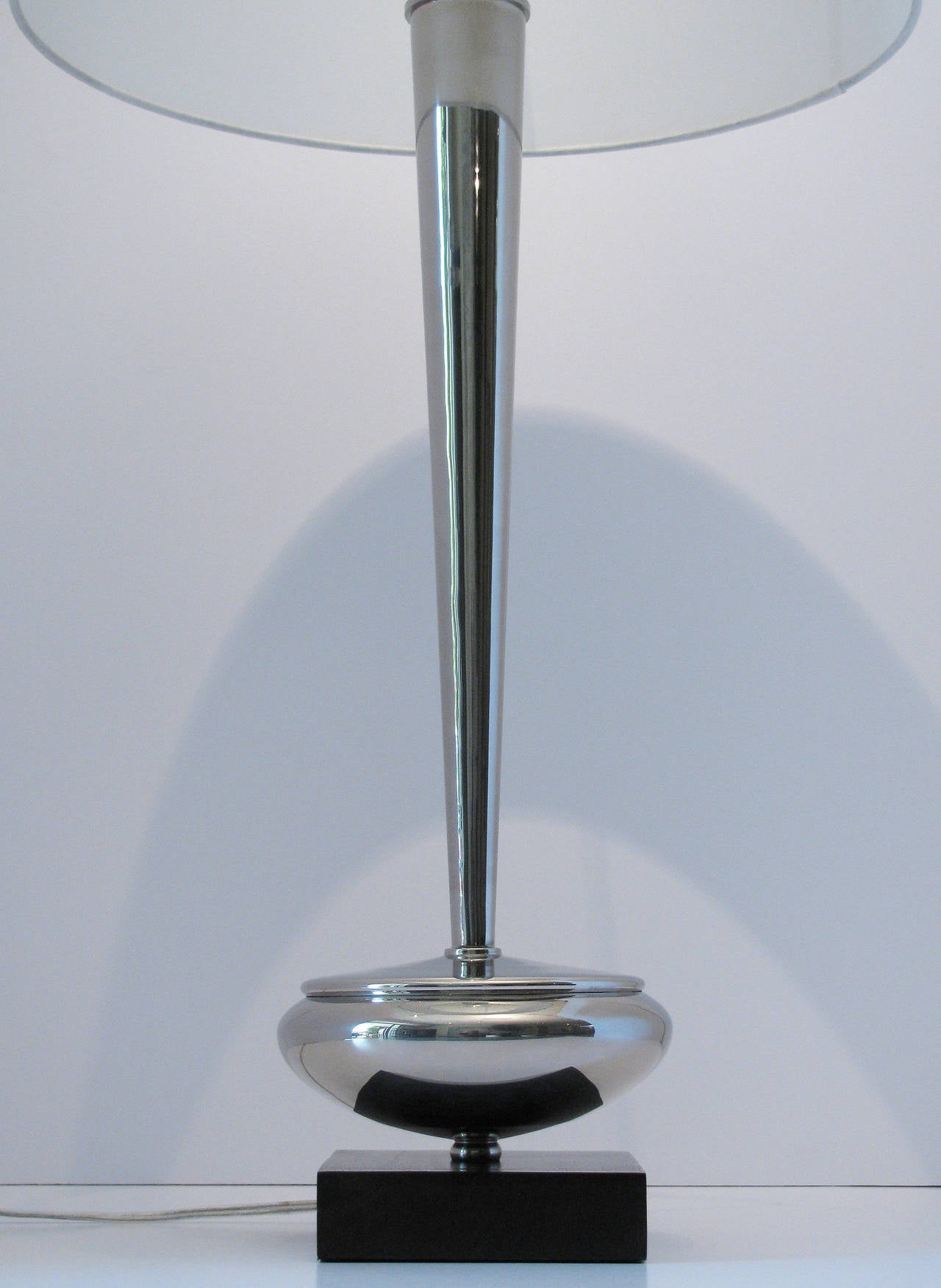 Polished Pair of Modernist Nickel Table Lamps