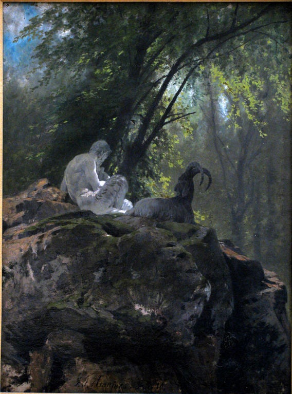 19th C Centaur and Ram Oil Painting by J F Hennings