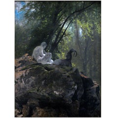 19th C Centaur and Ram Oil Painting by J F Hennings