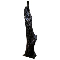 Bog Oak Trunk on Iron Base Sculpture