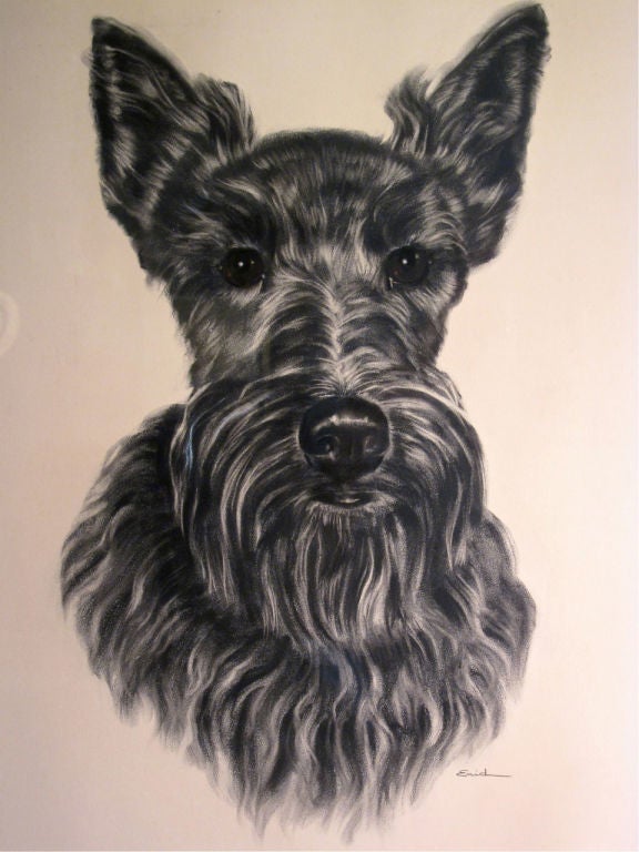 American A Framed Scottie Dog Portrait Painting
