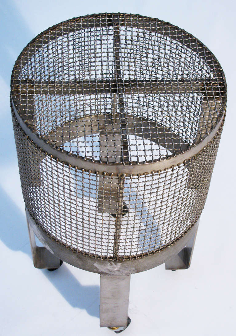 Industrial Steel Cage Table w/ Wheels In Excellent Condition For Sale In Austin, TX