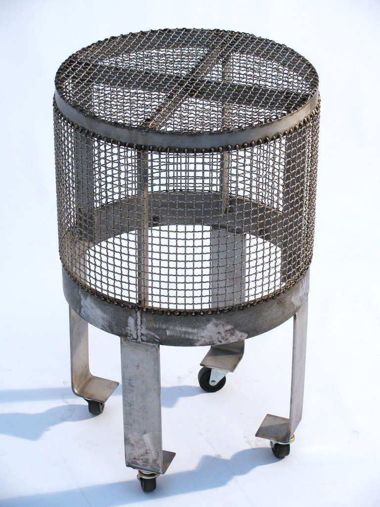 20th Century Industrial Steel Cage Table w/ Wheels For Sale